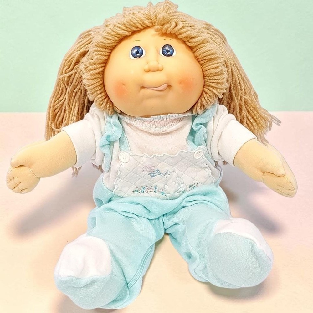 VTG 80's Cabbage Patch Kids Doll Blonde Yarn Hair Blue Eyes Tongue Out 1988 CPK
